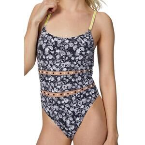 NEW AMIR SLAMA cutout one-piece swimsuit in blue mini flowers